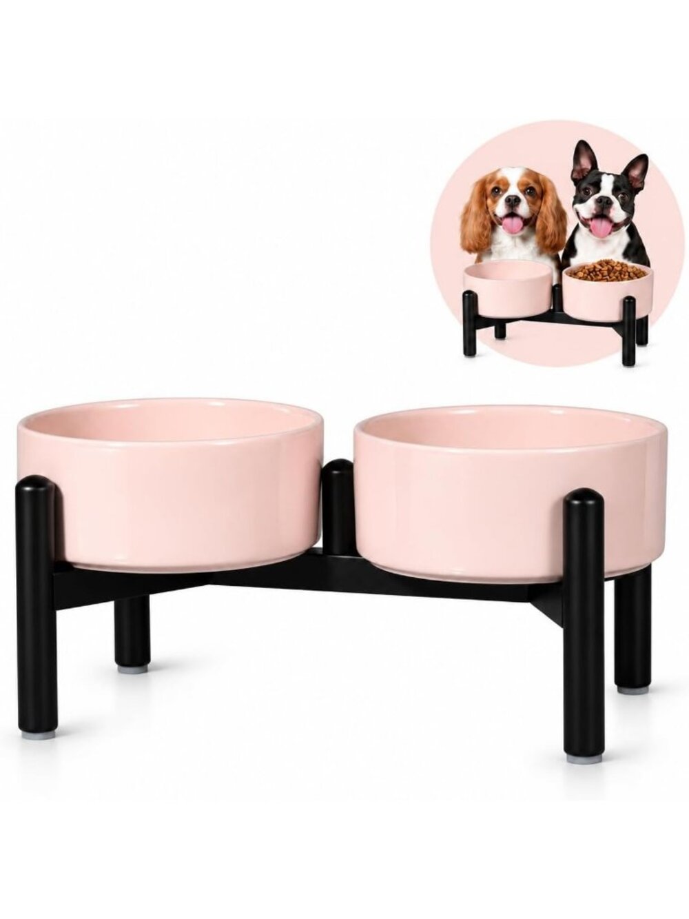 Elevated Ceramic Dog Bowl Set - Cute Double Bowls for Small & Medium Breeds